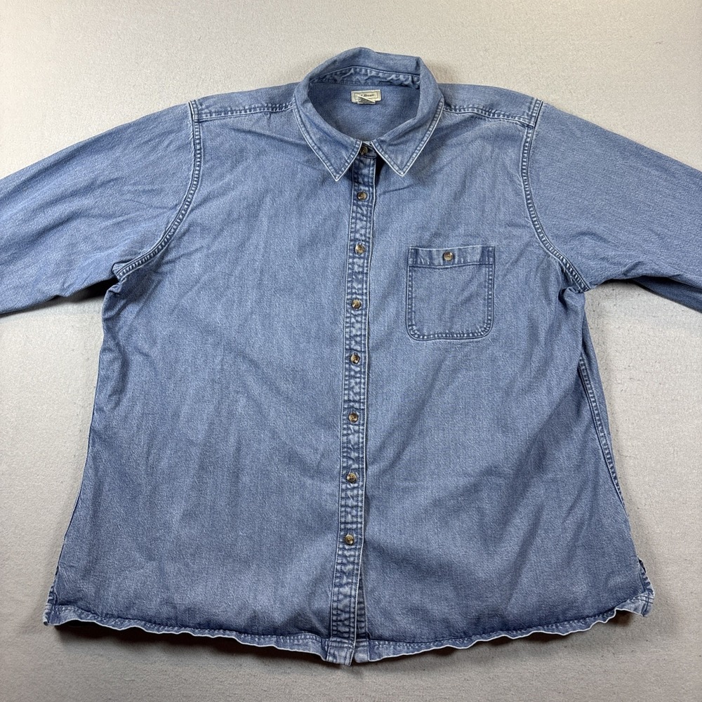 VTG LL Bean Shirt Womens‎ 3X EXT Blue Denim Button Up Cotton Long Sleeve Classic